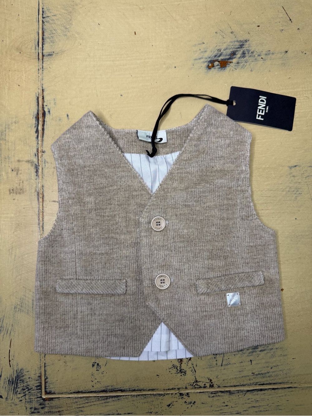 Fendi Beige Kids Knit Vest with Button Front
